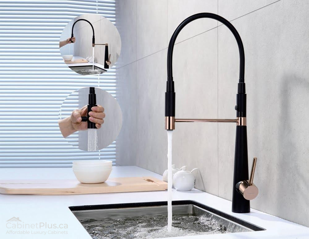 Matte Black & Brushed Rose Gold Pull-Down Kitchen Faucet (F-15598B-BRG)