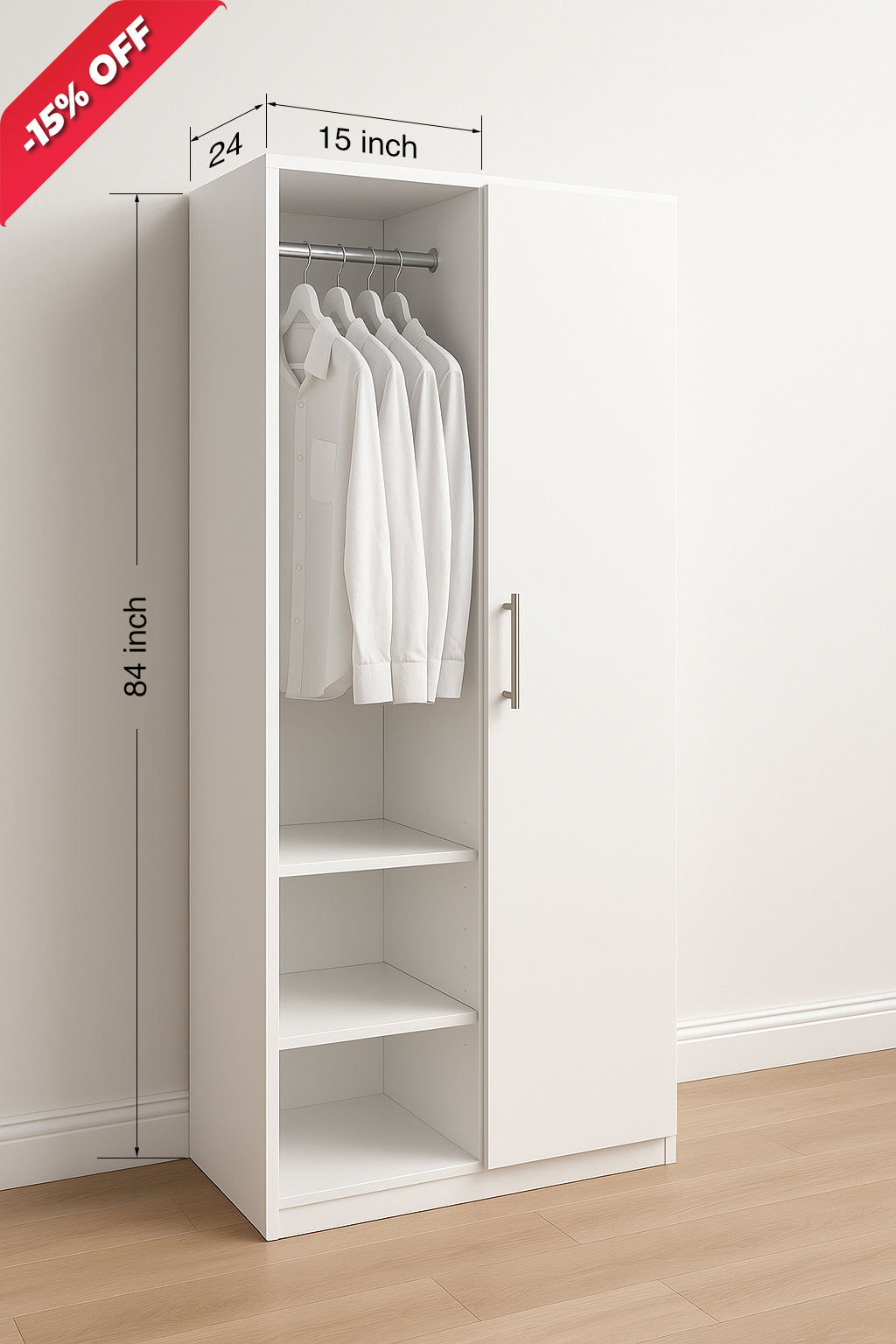 Closet 15 to 36W X 84H X 24D