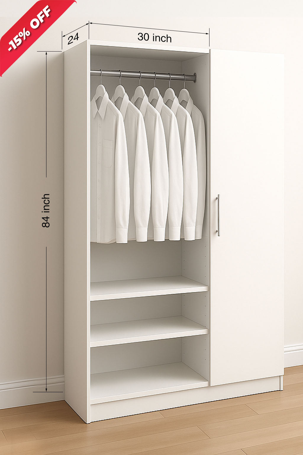 Closet 15 to 36W X 84H X 24D