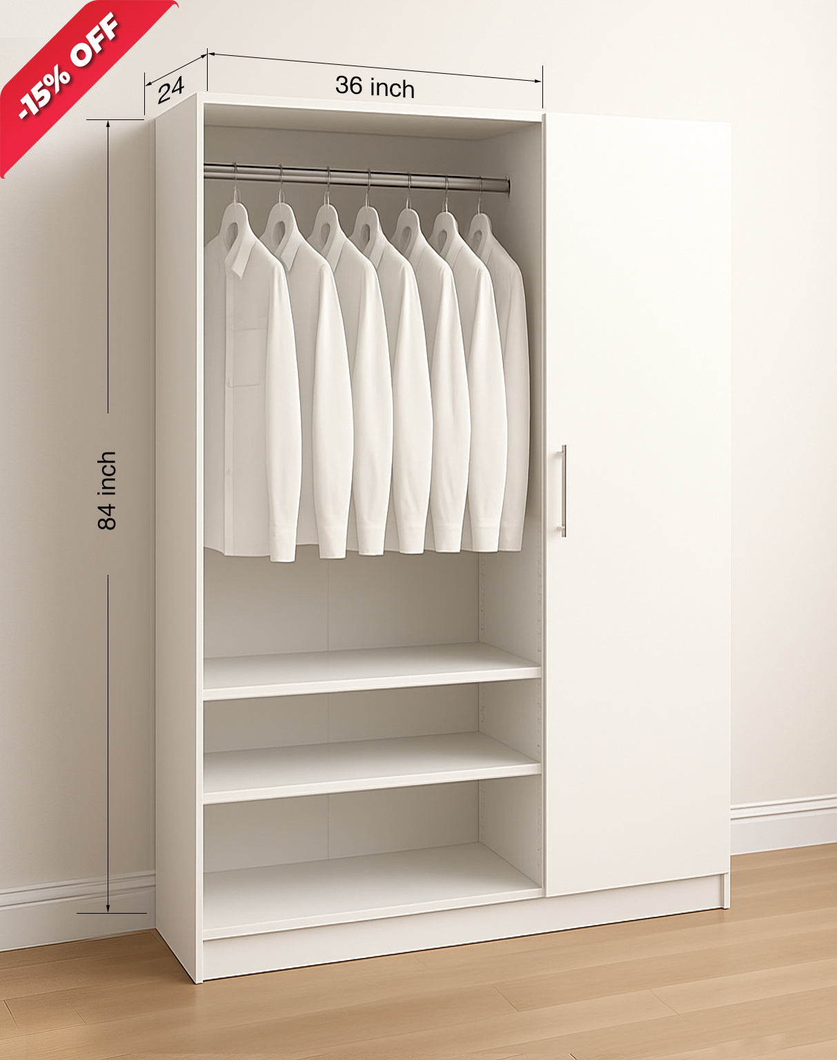 Closet 15 to 36W X 84H X 24D
