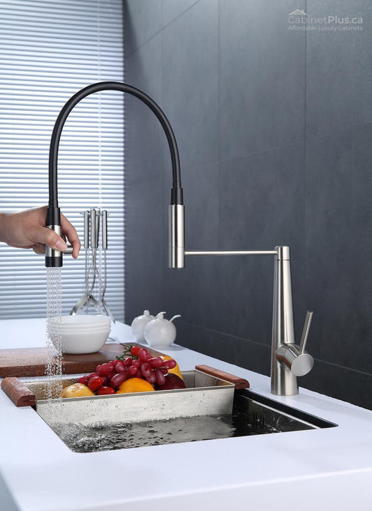 Matte Black & Brushed Nickel Pull-Down Kitchen Faucet (F-15598B-BN)