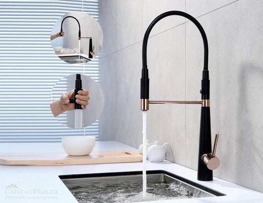 Matte Black & Brushed Rose Gold Pull-Down Kitchen Faucet (F-15598B-BRG)
