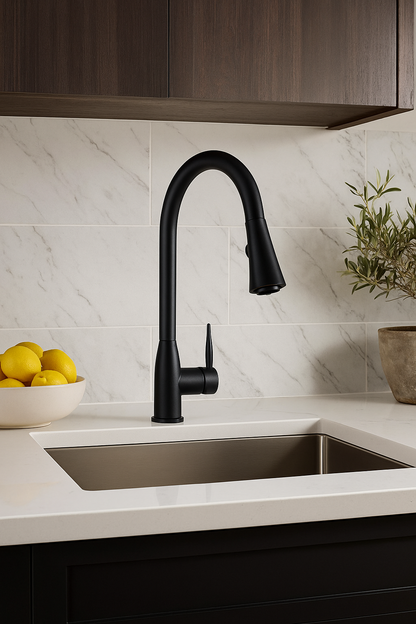 Matte Black Pull-Down Kitchen Faucet (F-8198-B)