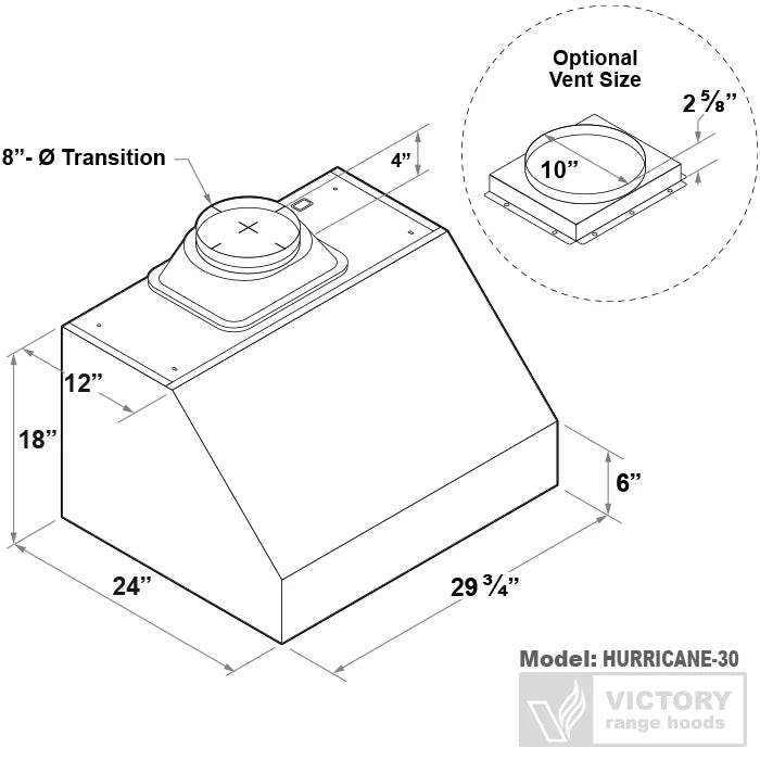 30 Inch 1200 CFM Under Cabinet Range Hood - VICTORY Hurricane