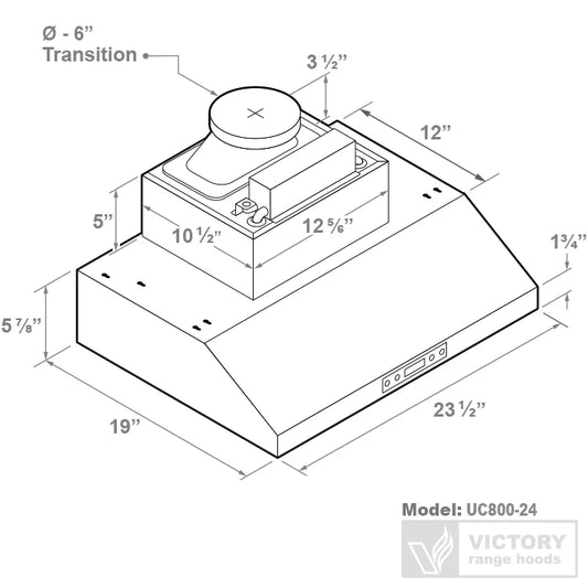 24 Inch 600 CFM Under Cabinet Range Hood - VICTORY UC800
